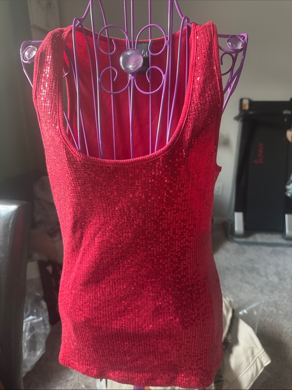 Dots Red Sequin Scoop Neck Tank Top